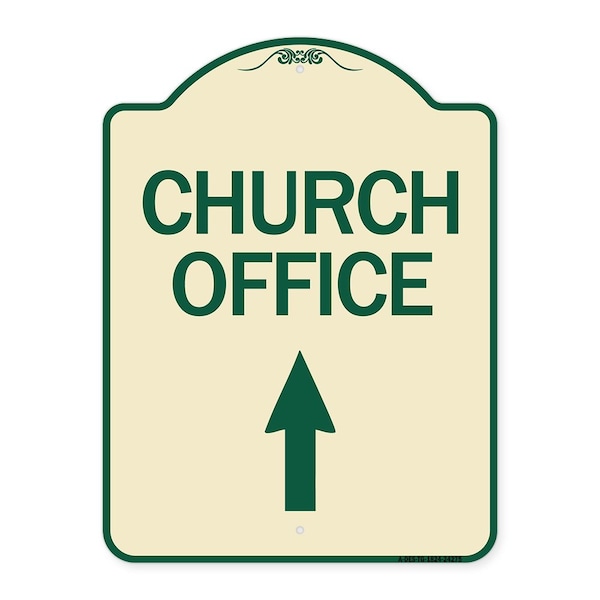Church Office With Up Arrow Heavy-Gauge Aluminum Architectural Sign, 24" x 18", TG-1824-24275